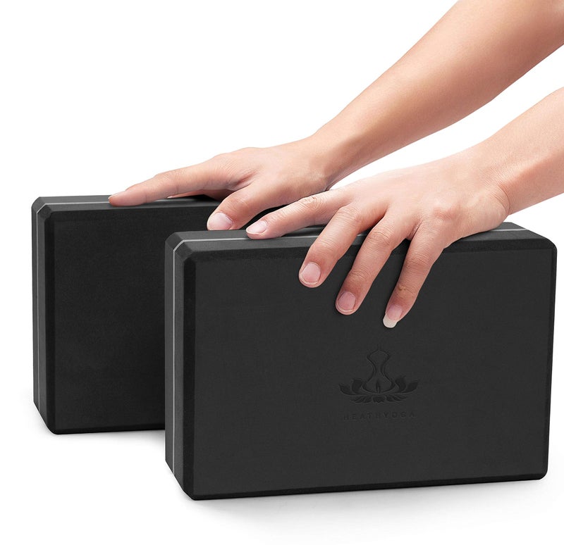 Heathyoga Yoga Blocks 2 Pack with Strap  High Density EVA Foam Yoga Block and Yoga Strap Set to Support and Improve Poses and Flexibility (Black) - Image 2